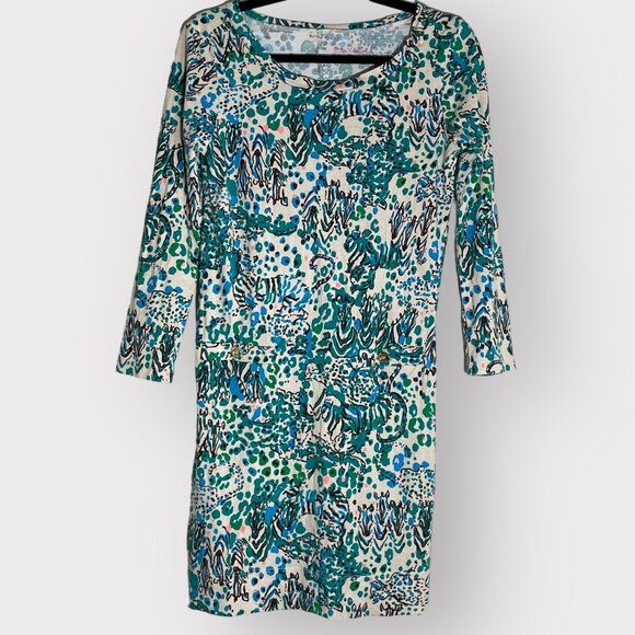 Lilly Pulitzer Size S Green Blue Sea Oat Escapades Corine Pima Cotton Mini Dress - Picture 3 of 8